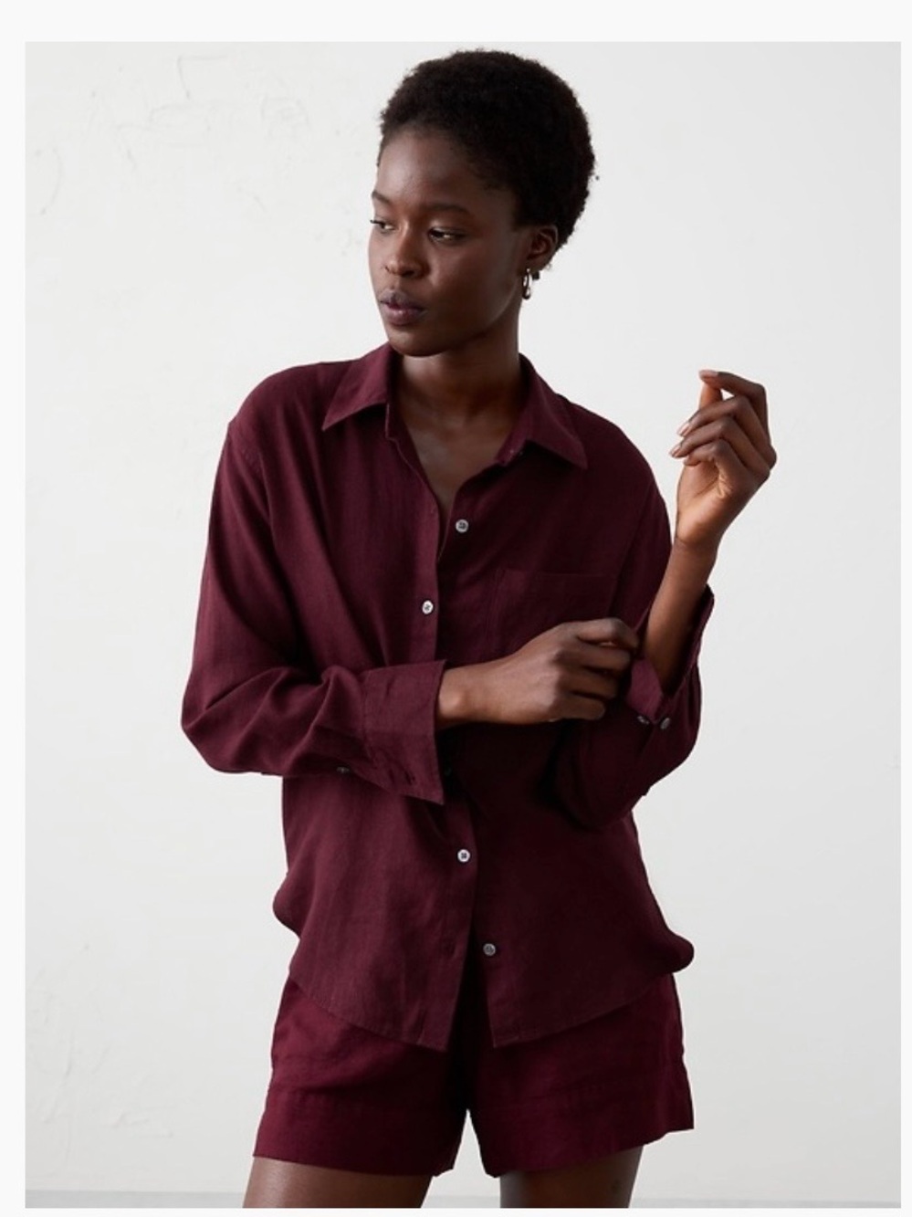 Banana Republic Linen Button-Down Shirt in Burgundy